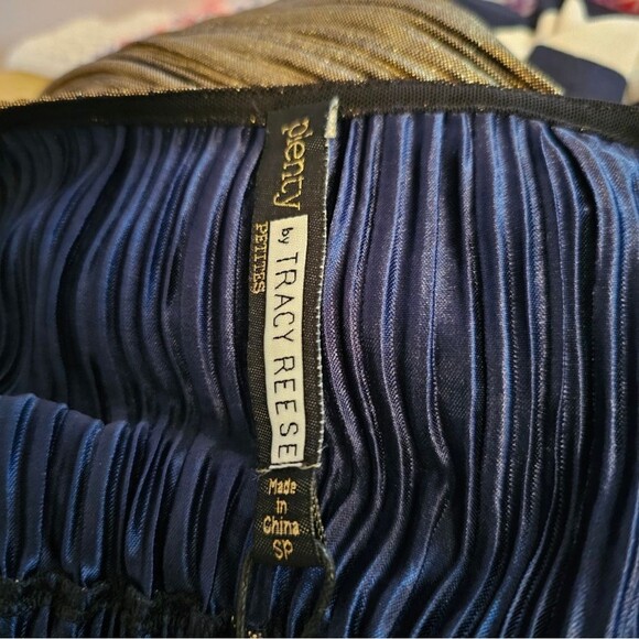 Plenty Tracy Reese Midi Metallic Pleated Shimmery Shiny Cinched Waist Dress - Picture 6 of 7